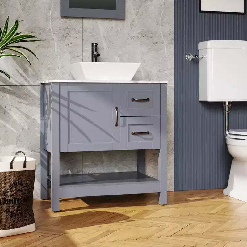 30in Gray Bathroom Vanity / Mirror and Top Only