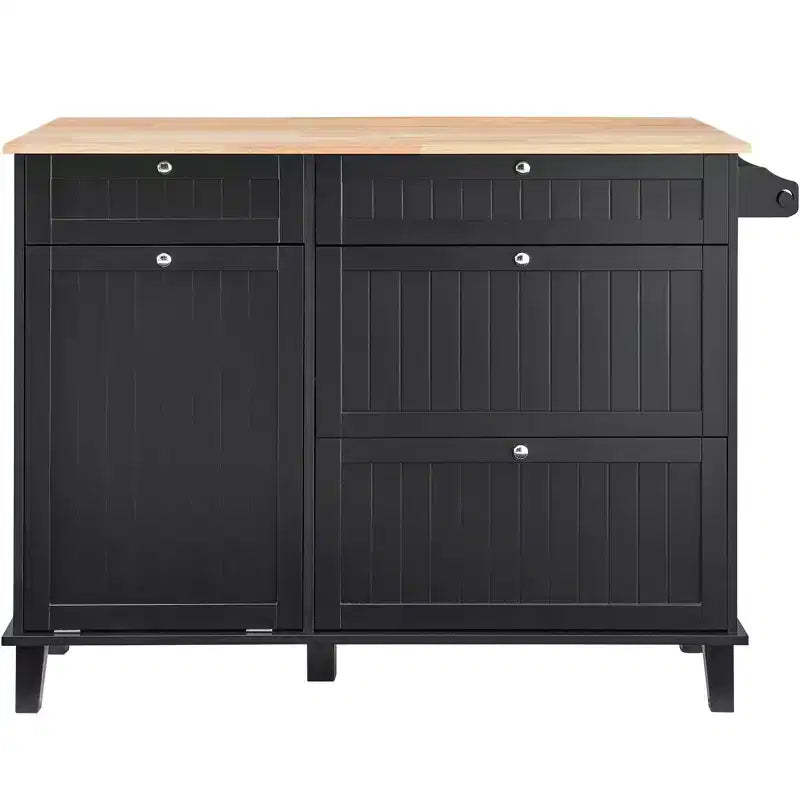 VEVOR Kitchen Island Cart, 50 Wood Top Breakfast Bar with Trash Cabinet Tilt Out 10 Gallon Storage, Farmhouse Dining Living Room Table