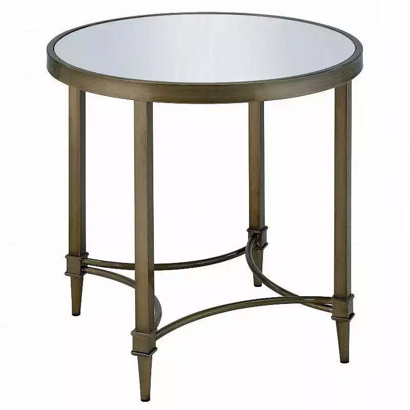Aditya 24 Wide Antique Brass and Mirrored Round End Table