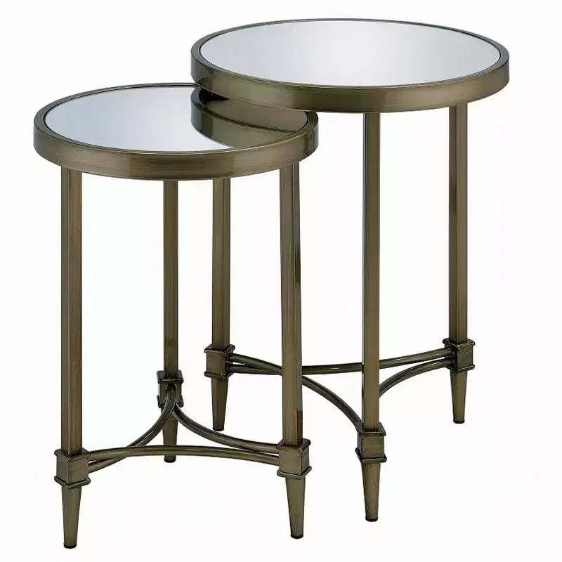 Acme Furniture Aditya 18 Wide Brass and Mirrored Nesting End Tables Set of 2