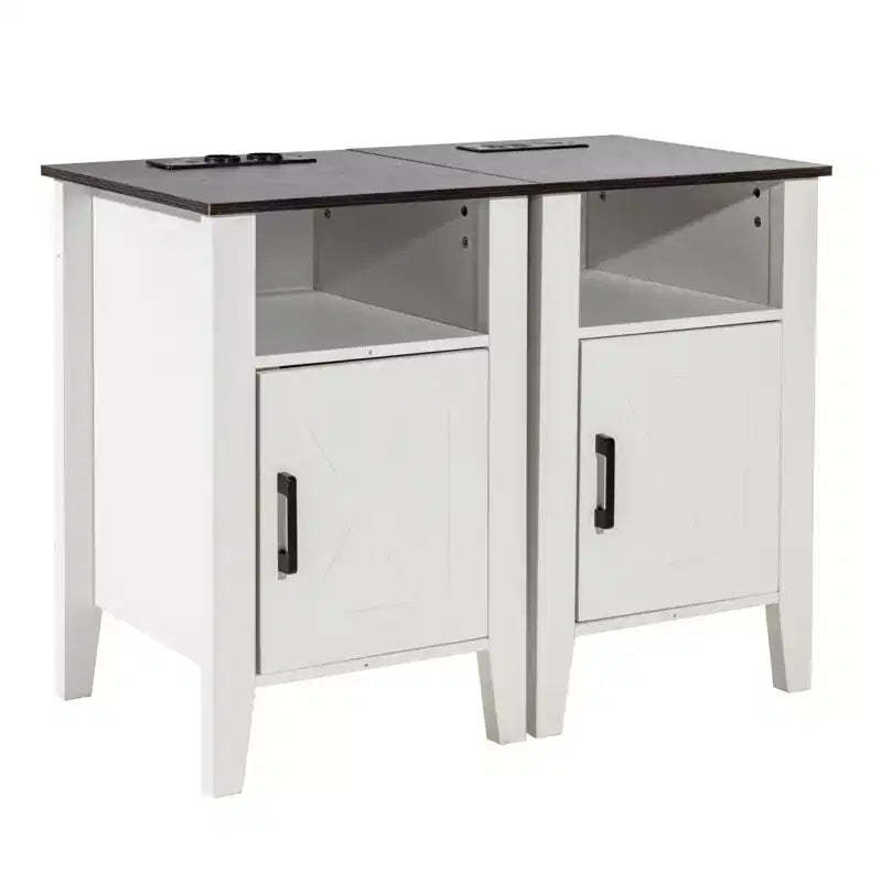 VEVOR Farmhouse End Table Set of 2, Nightstand with Charging Station, 3 Tiers Side Table with Storage Cabinet, End Table with USB Ports and Outlets