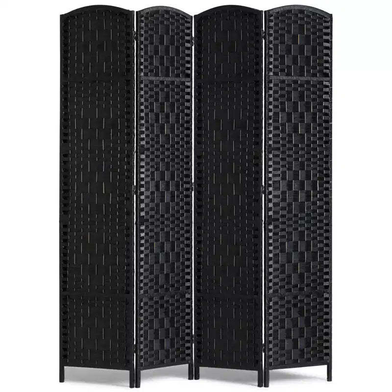 VEVOR 4 Panel Room Divider, Hand-Woven Folding Privacy Screens with Hinges, Portable and Freestanding Partition Room Dividers and Wall Divider,Black