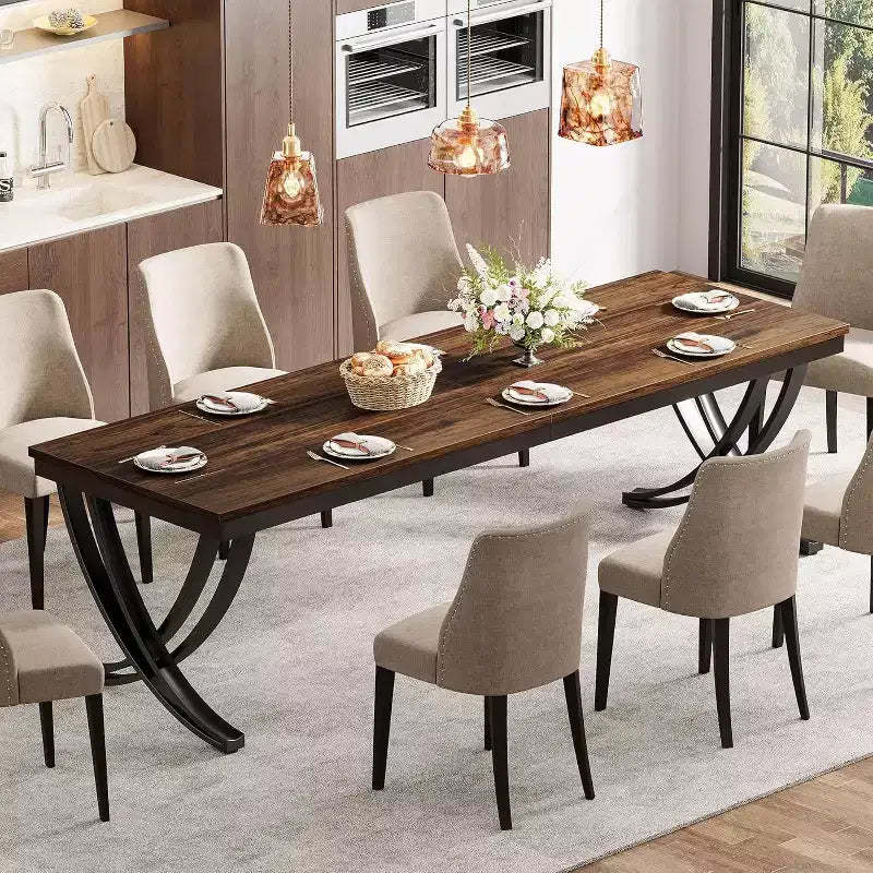 Lantine 78-Inch Rectangular Dining Table for 6-8, Large Wood Farmhouse Dinner Table for Kitchen Dining Room, Brown, Only Table