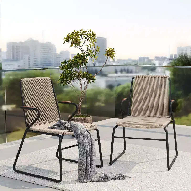 Christopher Knight Home Brook Modern Outdoor Iron and Rope Weave Club Chairs (Set of 2)