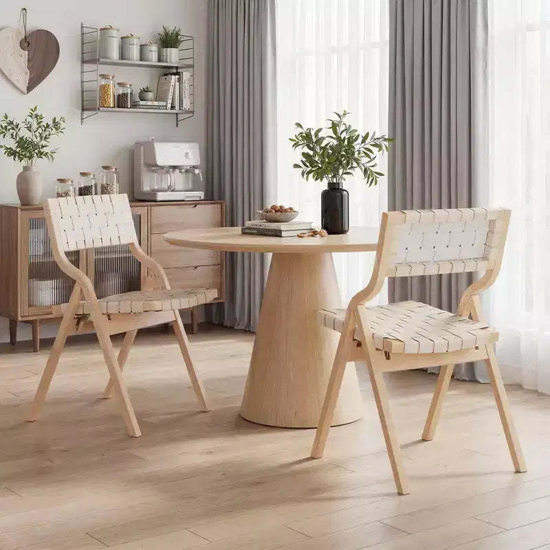 MAYEERTY 2-Set Wood Foldable & Stackable Dining Chairs for Dining Room, Woven Seat & Back, Beige - Natural