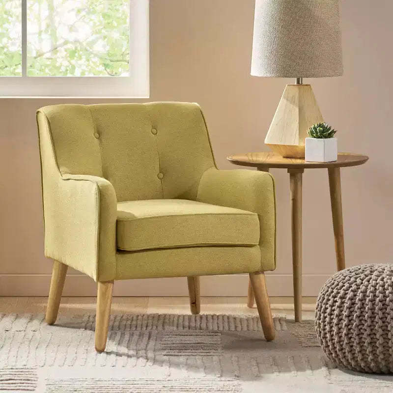 Okak Fabric Accent Chair Button-Tufted Club Chair with Comfy Upholstered Elegant Armchair with Birch Wood Legs for Living Room Bedroom