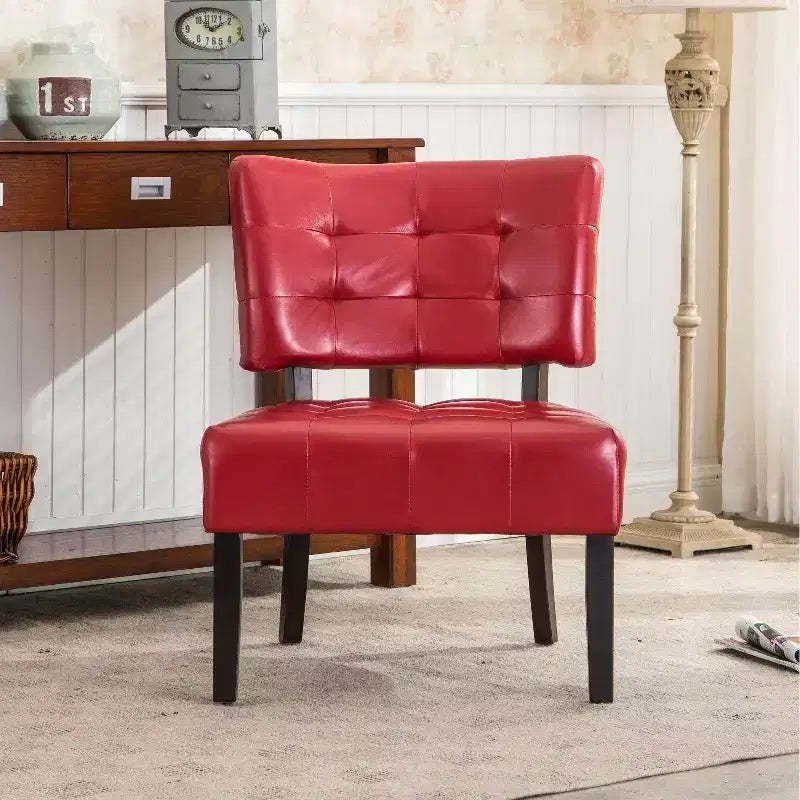Okak Modern Accent Chair with Comfy Tufted Upholstery Deep Cushions Blended Leather Armchair with Oversized Seating Solid Wood Legs