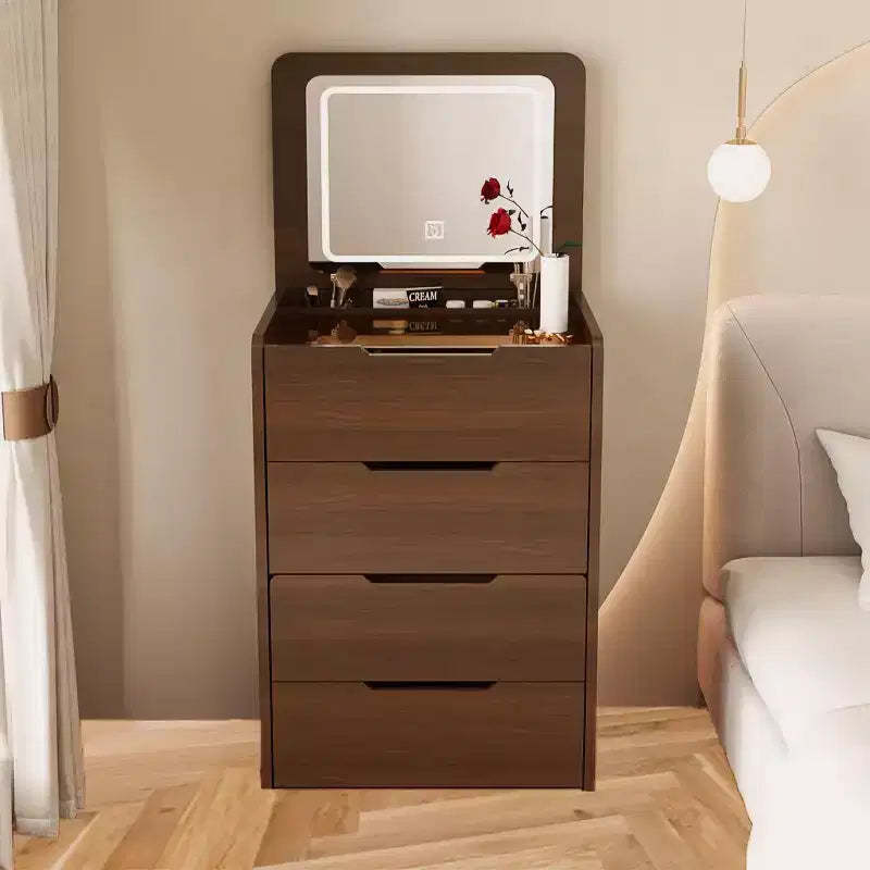 Okak 23.6 3-in-1 Vanity Table and Stool Set with Flip-Top Mirror,Compact Makeup Vanity with Visible Glass Desktop and 3 Drawers,Walnut