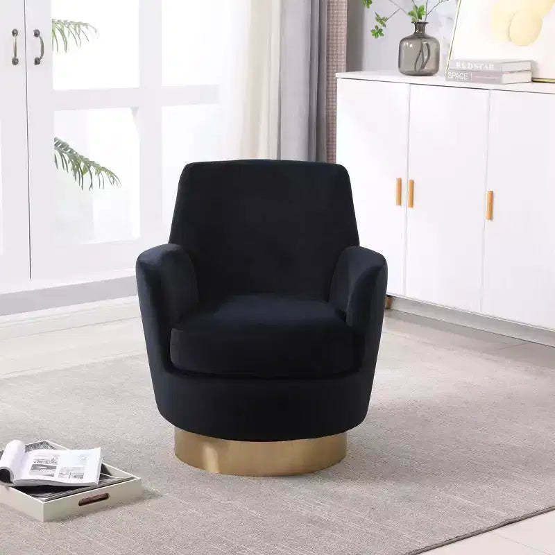 Okak Modern Swivel Barrel Accent Chair, Round Barrel Chairs with Gold Stainless Steel Base, for Living Room Bedroom