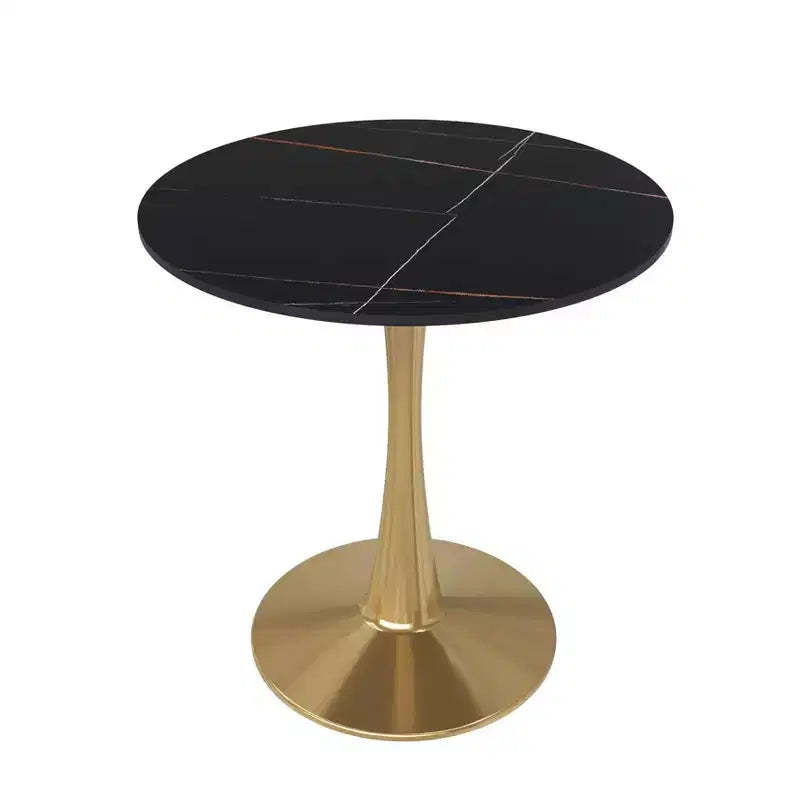 LeisureMod Bristol 27 Round Dining Table  Sintered Stone Top Accent Caf Table & Sturdy Steel Gold Pedestal Base for Kitchen and Small Spaces