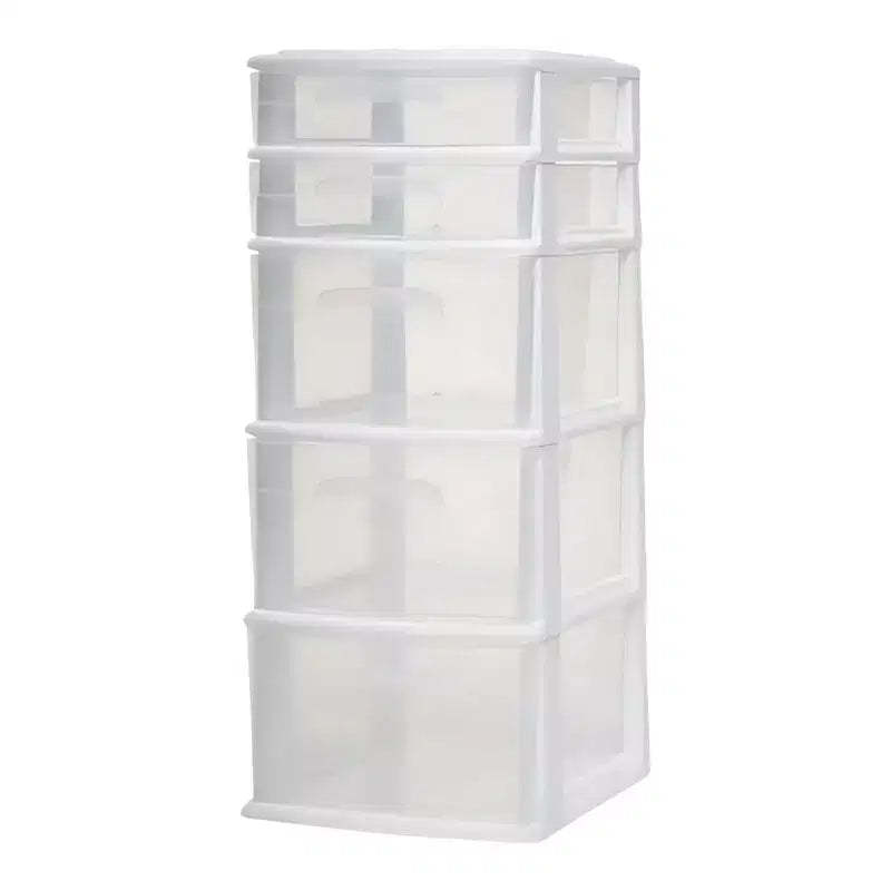 Homz Storage Cart, Medium 5 Drawer Plastic Container for Home and Office Organization, White Frame with Clear Drawers