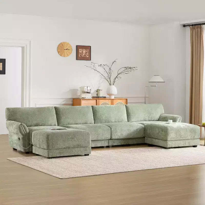 Whisen 142 Modular Sectional Sofa, U-Shape with Extra-Wide Seat Cushion, USB and Type-C Charger