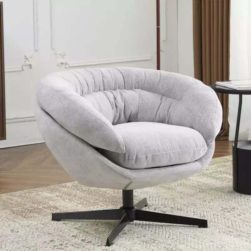 Okak Accent Chair, Modern Chenille Office Chair, Swivel Accent Chair with Removable Cushion, Round Office Chair, Metal Base and Cotton Material