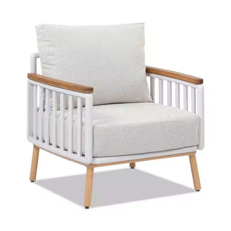 Jennifer Taylor Home Calarono 29 Teak & Aluminum Patio Accent Arm Chair, Sand Dune Chenille