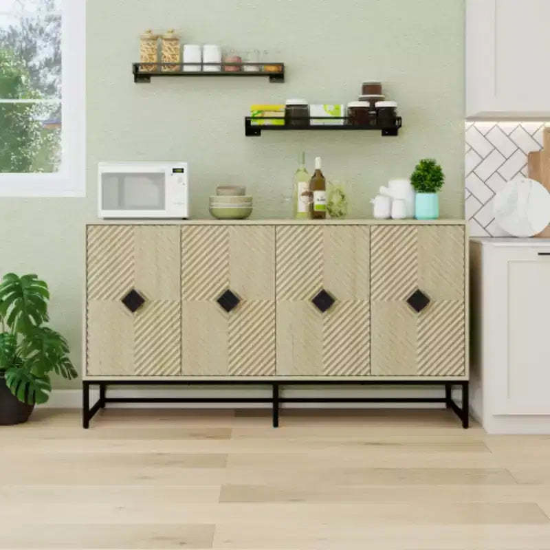 Carved 4 Door Sideboard ,Sideboard Buffet Cabinet With Storage ,Modern Coffee Bar Cabinet With Adjustable Shelf For Living room,Diningroom,Kitchen