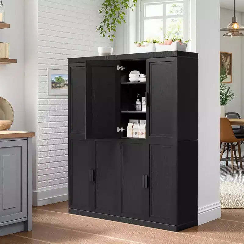 72 High Black Wood Grain Decorative Storage Cabinet with Sufficient Space for 12 Shelves