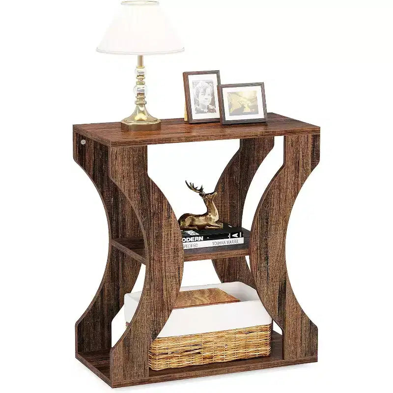 Lantine 24 Farmhouse End Table, 3-Tier Narrow Side Table with Storage Shelves, Industrial Wood Nightstand Bedside Table for Living Room, Bedroom