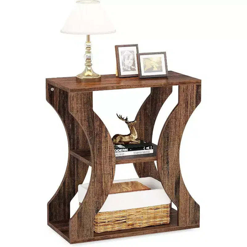 Lantine 24 Farmhouse End Table, 3-Tier Narrow Side Table with Storage Shelves, Industrial Wood Nightstand Bedside Table for Living Room, Bedroom