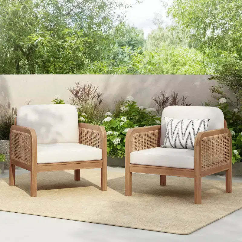 Christopher Knight Home Curtis Patio Rattan and Acacia Wood Club Chair with Water-Resistant Cushion, Brown/Beige