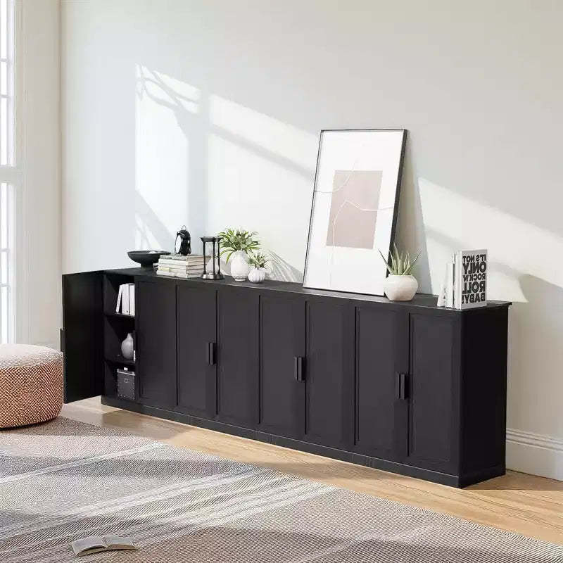 36x124x16 Wood Accent Cabinet in Black, Storage Organizer with Adjustable Shelves for Kitchen Bedroom Entryway Living Room Dinning Room