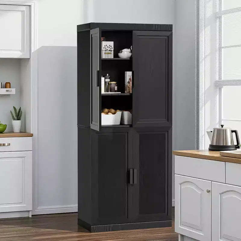 72x31x16 Wood Accent Cabinet in Black, Storage Organizer with Adjustable Shelves for Kitchen Bedroom Entryway Living Room Dinning Room