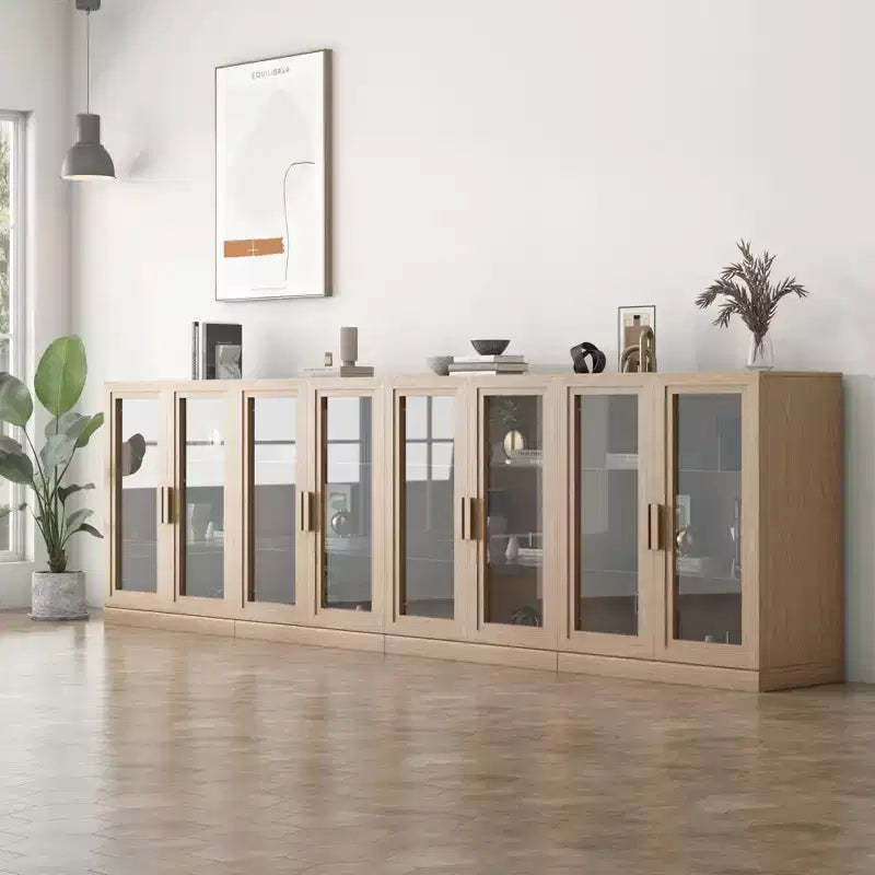 36x124x16 Wood Accent Cabinet, Storage Organizer with Adjustable Shelves and Glass Doors for Kitchen Bedroom Entryway Living/Dinning Room