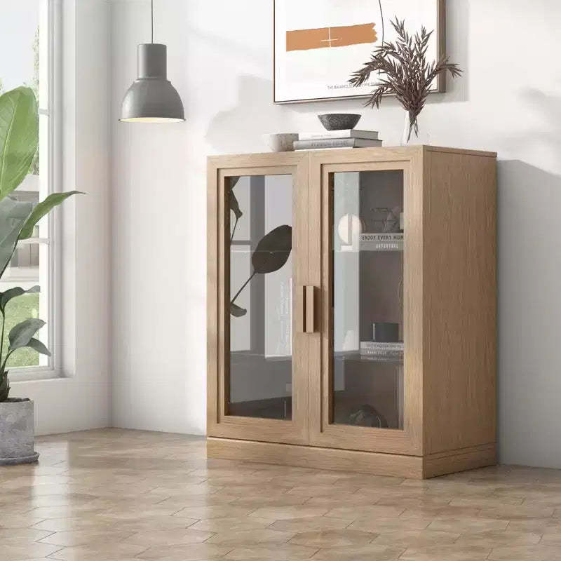 36x31x16 Wood Accent Cabinet, Storage Organizer with Adjustable Shelves and Glass Doors for Kitchen Bedroom Entryway Living/Dinning Room