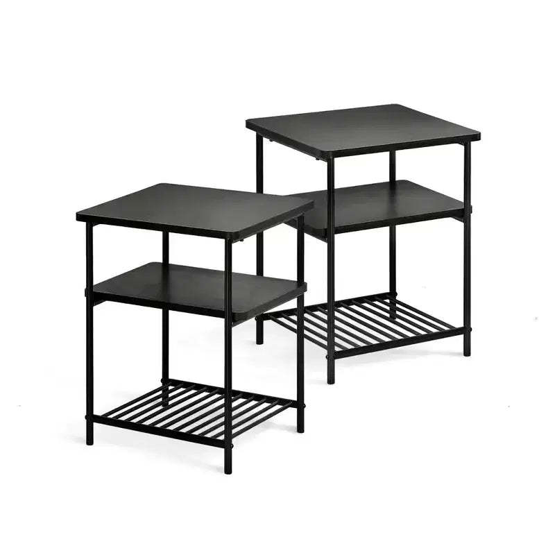 Square KODI Multipurpose End and Side Table Set with Extra Shelves, Mellow