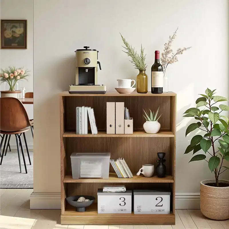 [36-inch | Open Storage]Natural Wood Doorless Decorative Cabinet (Multi-Tier Shelf + Modern Design)