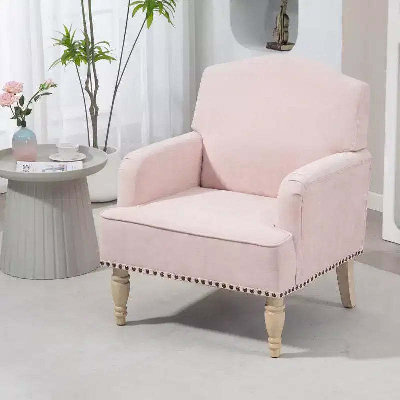 Okak Modern Accent Chair with Retro Wooden Legs, Small Fabric Club Chair, Comfy Upholstered Armchair Lounge Chair for Bedroom Living Room