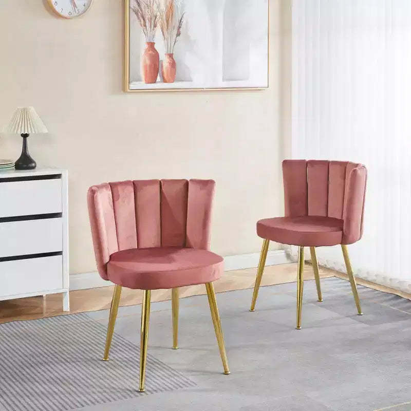 Okak Modern Accent Chair, with Iron Tube Golden Color Legs, Velvet and Comfortable Backrest, Set of 2