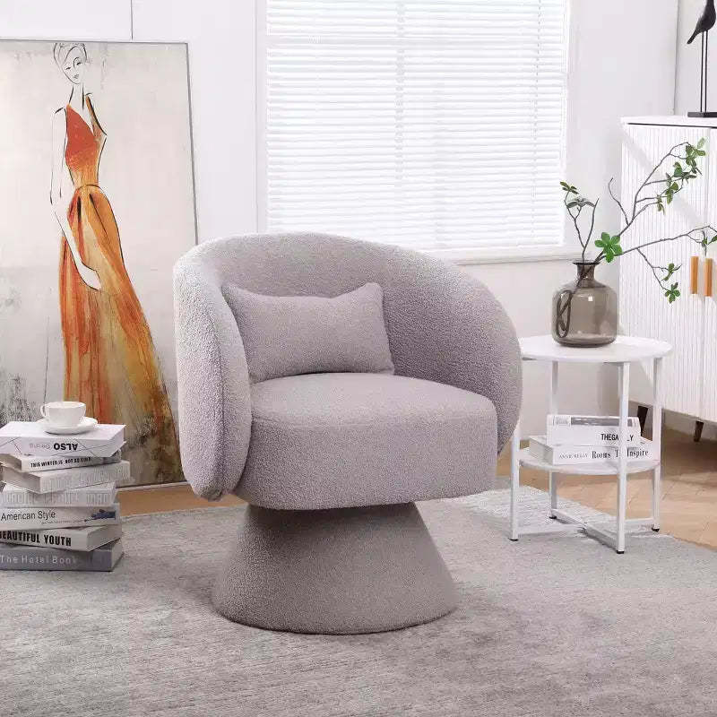Okak Swivel Accent Chair Armchair, Round Barrel Chair in Fabric, Perfect for Living Room