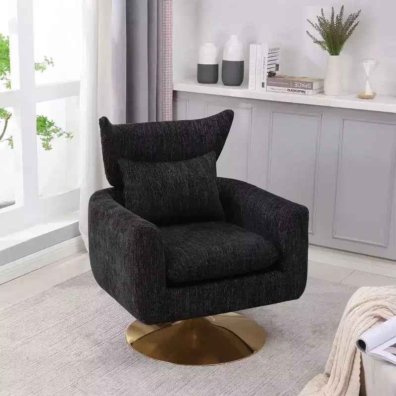 Okak 360 Degree Swivel Accent Chair, Classic Mid-Century Accent Chair with Gold Metal Basefor Living Room