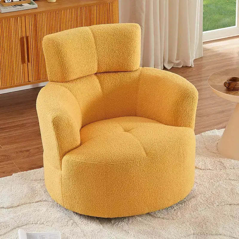 Okak Modern Accent Chair Swivel, Upholstered Accent Barrel Chair Swivel Round Sofa Chair with Adjustable Headrest for Living Room, Bedroom