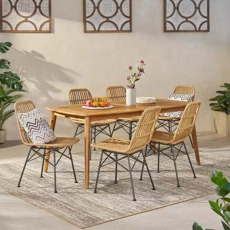 Christopher Knight Home Sawtelle Outdoor Wicker and Acacia Wood 7 Piece Dining Set