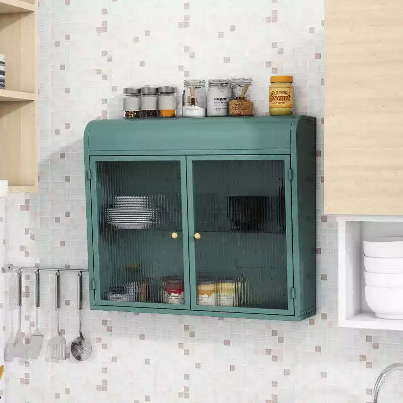 Chic Crate-Army Green 2-Door Wall-Mounted Metal Cabinet  Tempered Glass Shelves | Multi-Room | Bath, Kitchen, Office