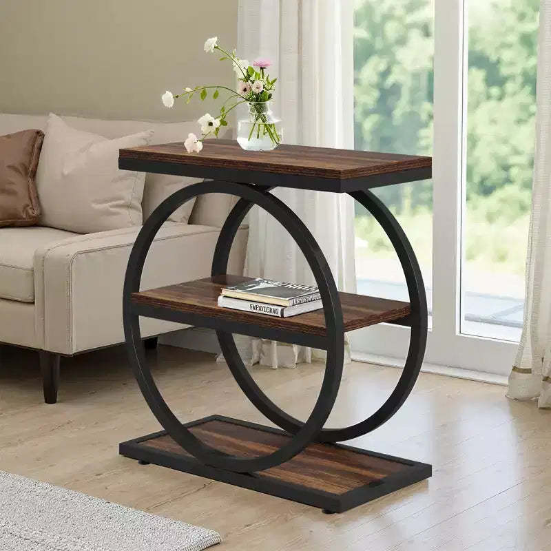 MAYEERTY 2-Pack Rustic Side Table Open Shelf Waterproof Anti-Slip Stable Design