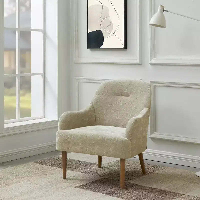 Okak Modern Accent Chair, Chenille Armchair, Modern Style Accent Chair with Wood Legs, Comfy Design for Living Room, Bedroom