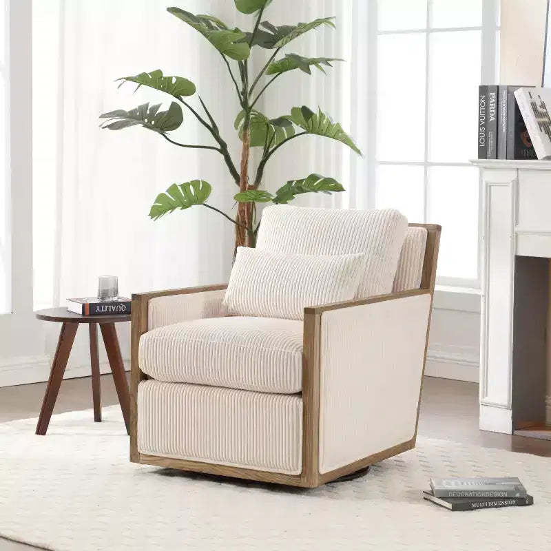 Okak Accent Chairs for Bedroom, 360 Degree Corduroy Swivel Barrel Chair, Leisure Arm Chair, Modern Oversized Accent Chair
