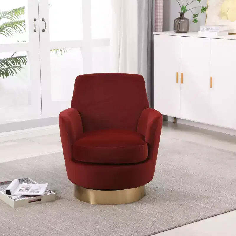 Okak Modern Swivel Barrel Accent Chair, Round Barrel Chairs with Gold Stainless Steel Base, for Living Room Bedroom
