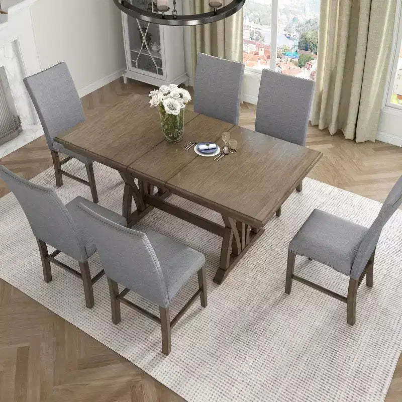 Whisen 7-Piece Dining Table Set with Upholstered Chairs and 12 Leaf