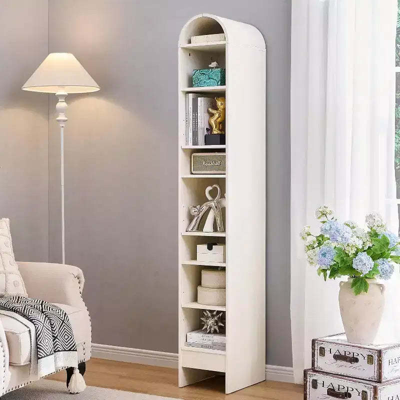 SinCiDo Arched Bookshelf, Modern Farmhouse Bookshelf Storage Cabinet w/Adjustable Shelves, Wood Bookshelf w/Open Display Shelf for Home Office
