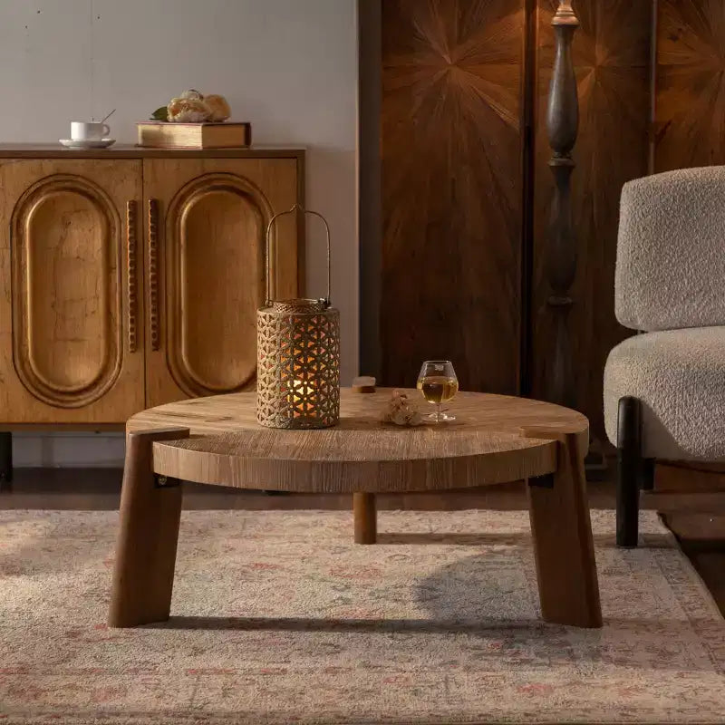 GDFStudio Eve Rustic Wood Round 36.61 Coffee Table