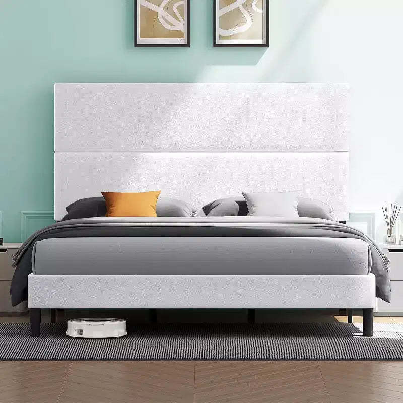 AMERLIFE Upholstered Bed Frame with Adjustable Headboard