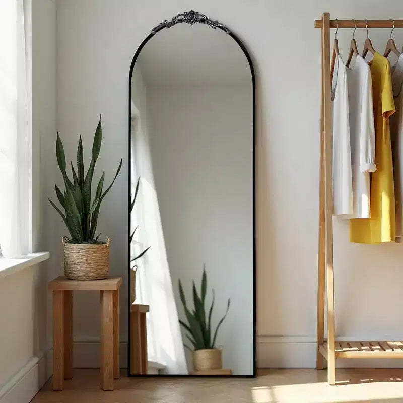64x21 Wooden Round Angle Arched Full-Body Mirror, White Weather Full-length Vanity Mirror for Bathroom, Bedroom Entryway, Living/Dressing Room