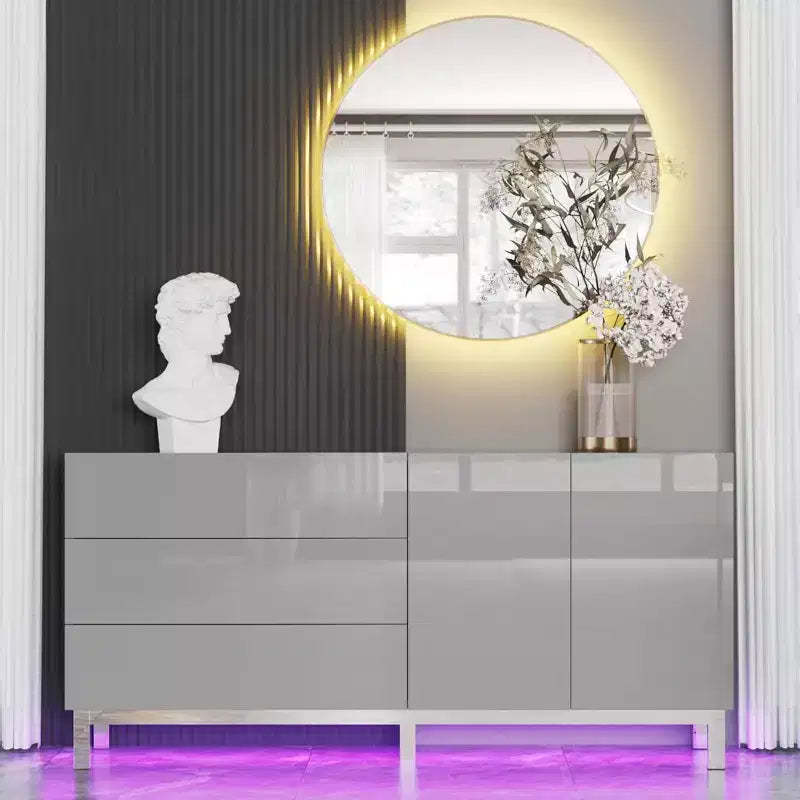 AMERLIFE High Gloss Electroplated Sideboard Buffet with LED Lights