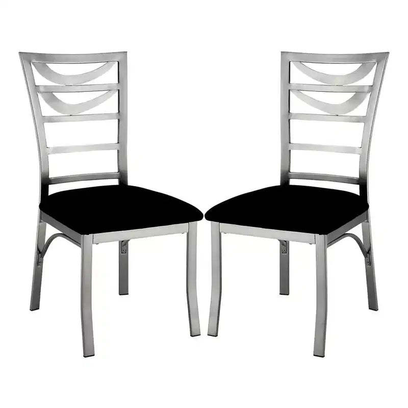 Simple Relax Set of 2 Microfiber and Metal Dining Chairs in Silver and Black