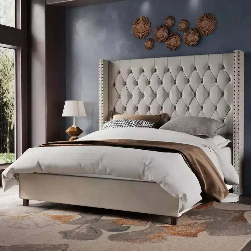 AMERLIFE Bed Frame with 61.4 Headboard,Velvet Tufted and Handmade Pleat Deep Button