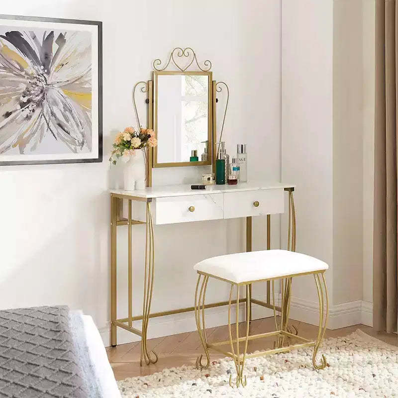 Bestier Vanity Table Set with Mirror & Stool,White Makeup Dressing Desk with Drawers for Girls,Women,Bedroom,Gift