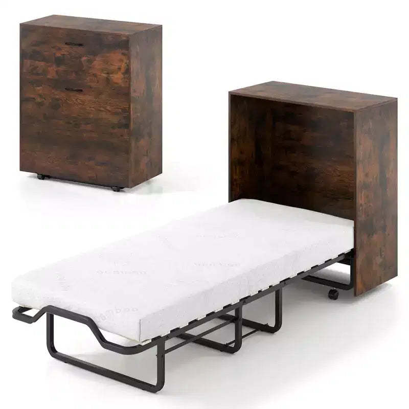 Costway Cot Size Murphy Bed with Storage Rolling Murphy Cabinet with Foldable Bed